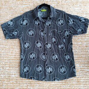 Black Lehua Print Aloha Shirt